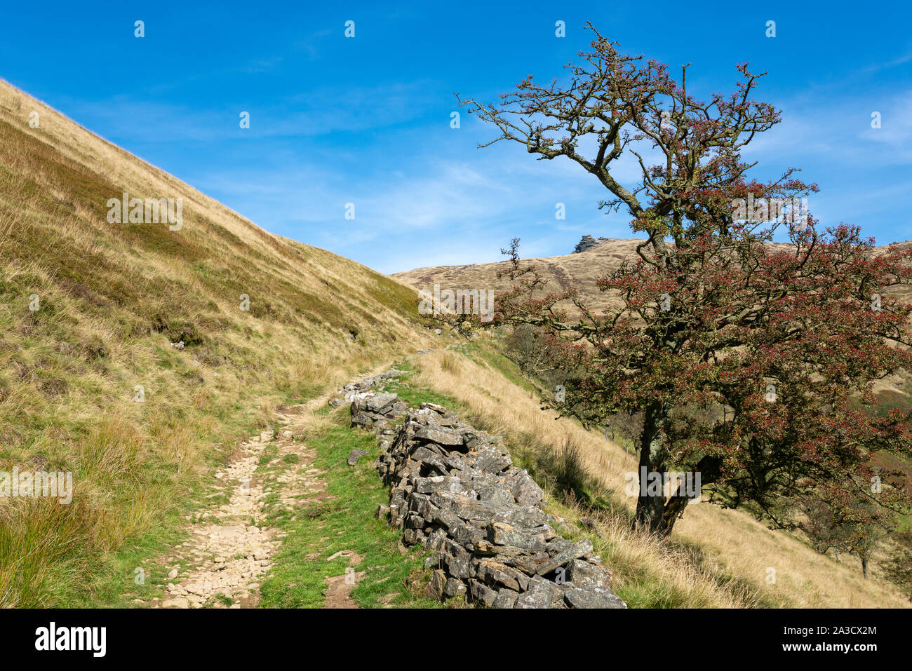 Steep path leading to Jacobs Ladder in the Vale of Edale, Peak District, Derbyshire, England. Stock Photo