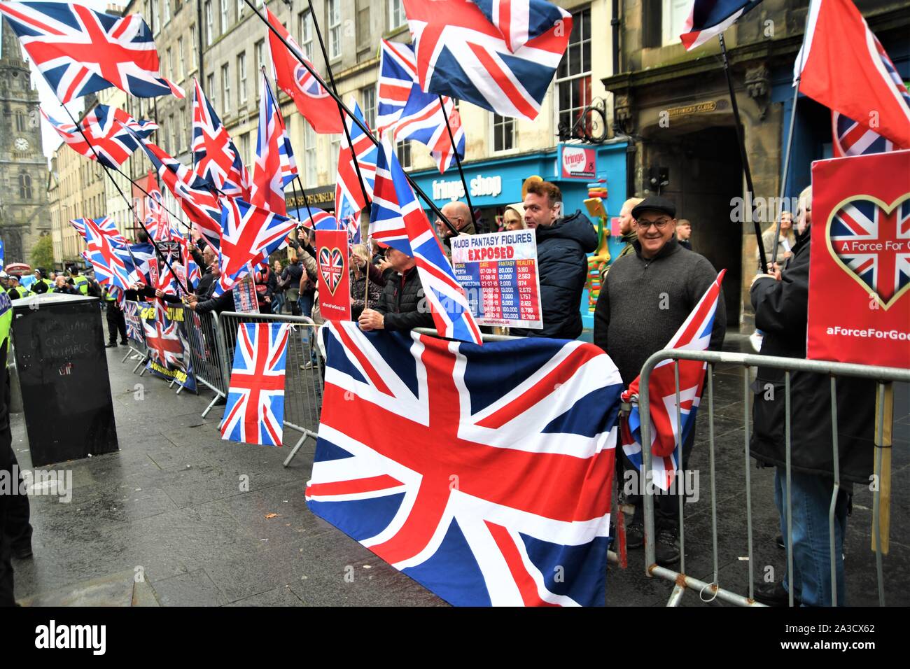 Alistair McConnachie and the AFFG Unionist support make their presence felt at the AUOB March of Independence 2019 Edinburgh. Stock Photo