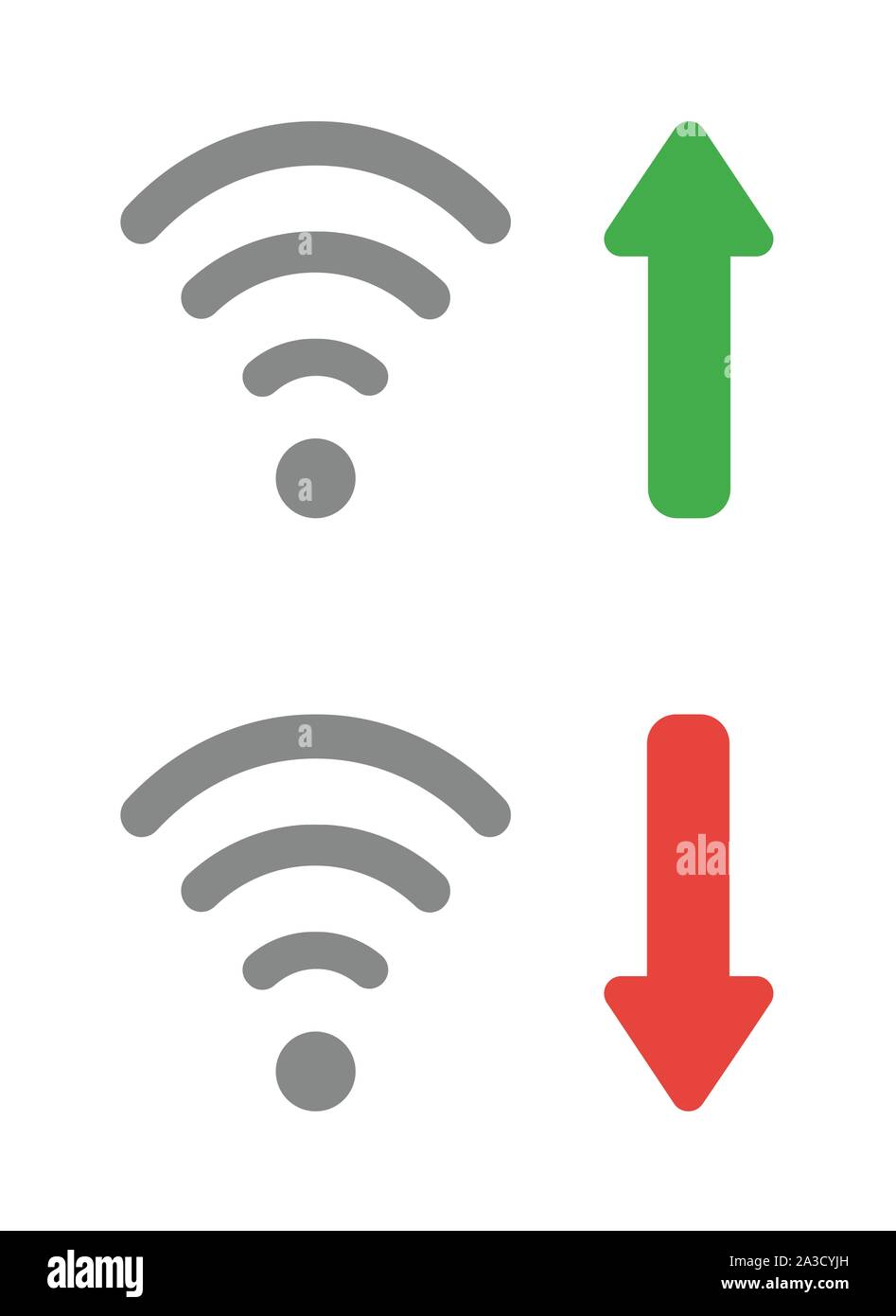 Vector icon set of wireless wifi symbols with arrow moving up and down