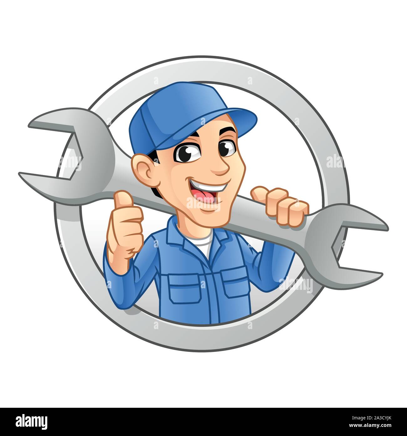 Mechanic Man Logo Holding Huge Wrench for Service, Repair or Maintenance  Mascot Concept Cartoon Character Design, Vector Illustration Stock Vector  Image & Art - Alamy