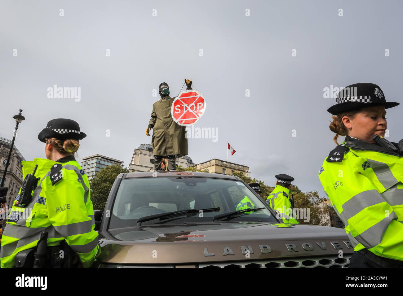 London, UK. 07th Oct, 2019. Climate activists from Extinction Rebellion have staged a number of protests at various sites in Westminster, including Bridges and several government ministries, to raise awareness on global climate emergency issues. Credit: Imageplotter/Alamy Live News Stock Photo