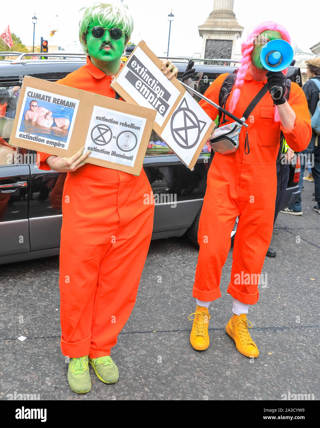 London, UK. 07th Oct, 2019. Climate activists from Extinction Rebellion have staged a number of protests at various sites in Westminster, including Bridges and several government ministries, to raise awareness on global climate emergency issues. Credit: Imageplotter/Alamy Live News Stock Photo