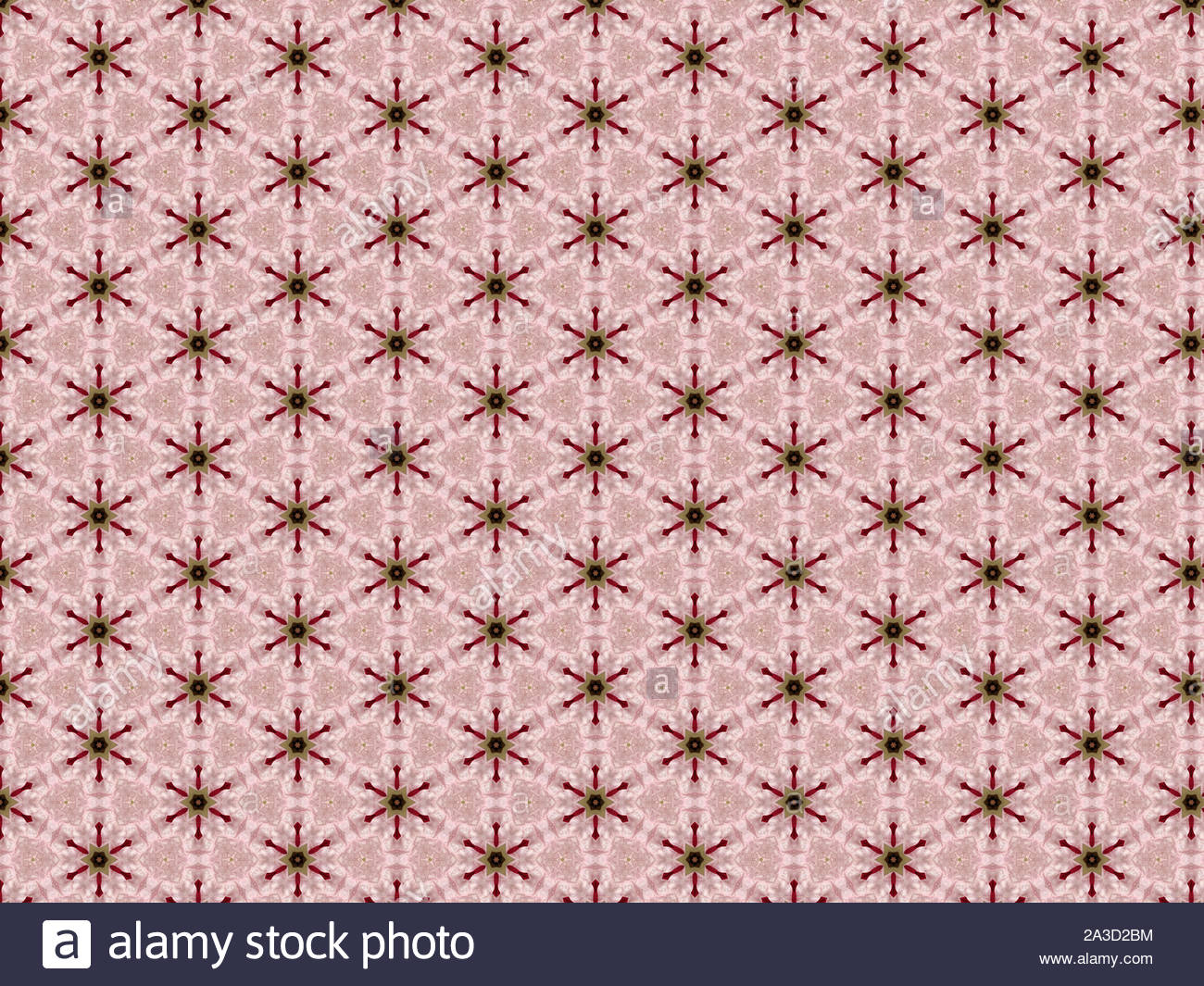 Background Fabric Star Green Flowers Leaves Red Pattern Pink Stock