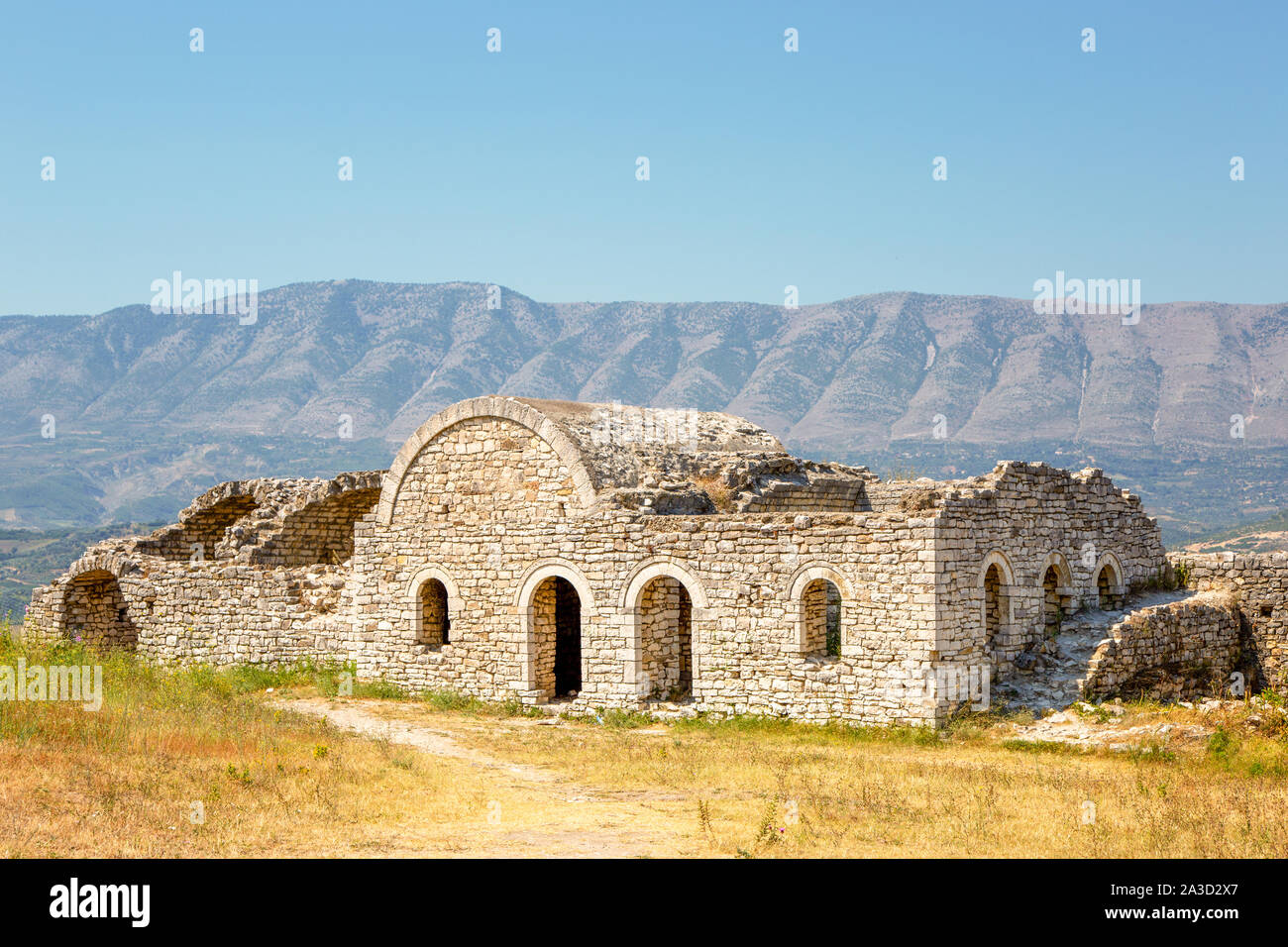 Ruin of the Citadel of Berat Castle in UNESCO World Heritage Town Berat, Kalaja, Albania Stock Photo