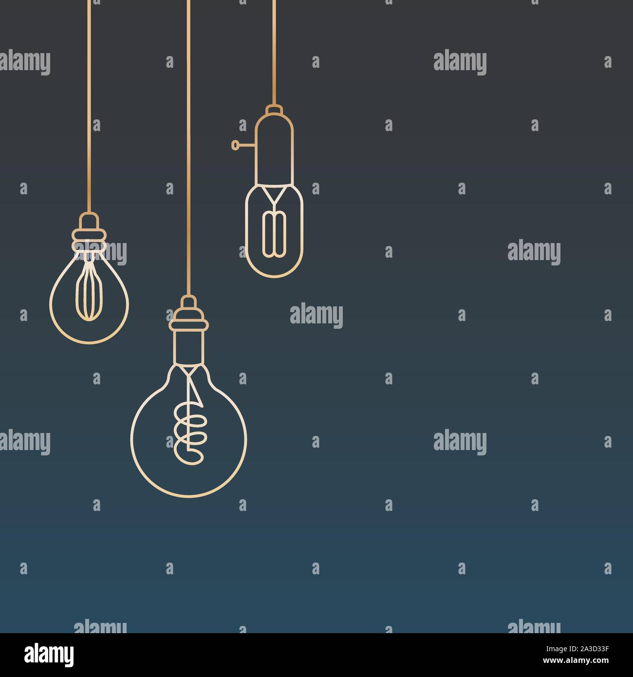 Card template with retro stylized linear electric bulbs Stock Vector