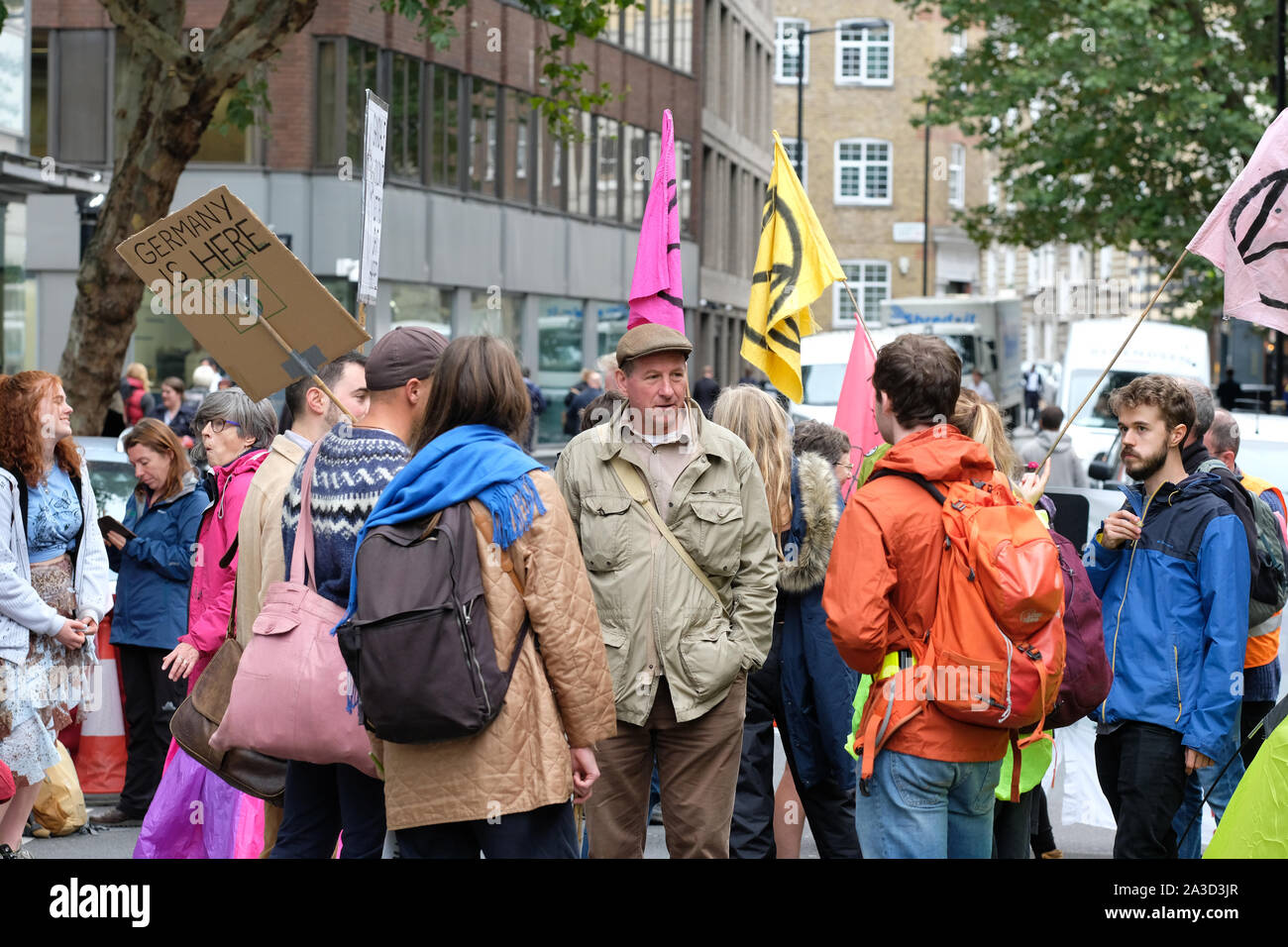 Westminster, London, UK - Monday 7th October 2019 - Extinction Rebellion XR climate protesters gather in Marsham Street near the Home Office. Photo Steven May / Alamy Live News Stock Photo