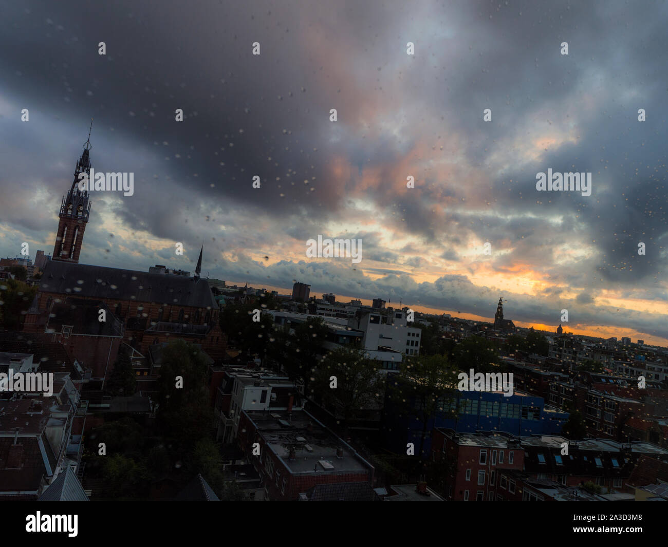 Groningen City Skyline at Dusk (Dutch Angle) Stock Photo