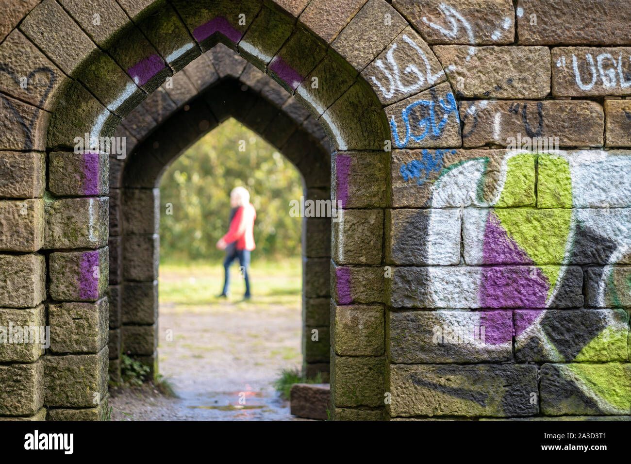 Liverpool castle medieval Stone passageway graffiti Bolton Manchester England Stock Photo