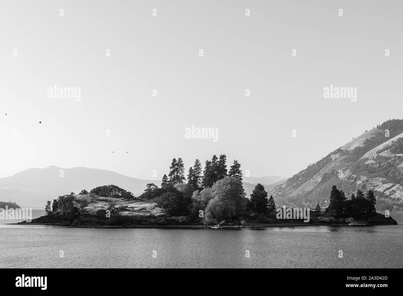 View of Eighteenmile Island on the Oregon side of the Columbia River, USA. Stock Photo