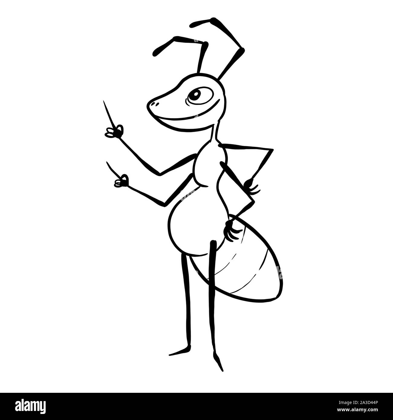 an ant pointing upwards mascot illustration Stock Photo