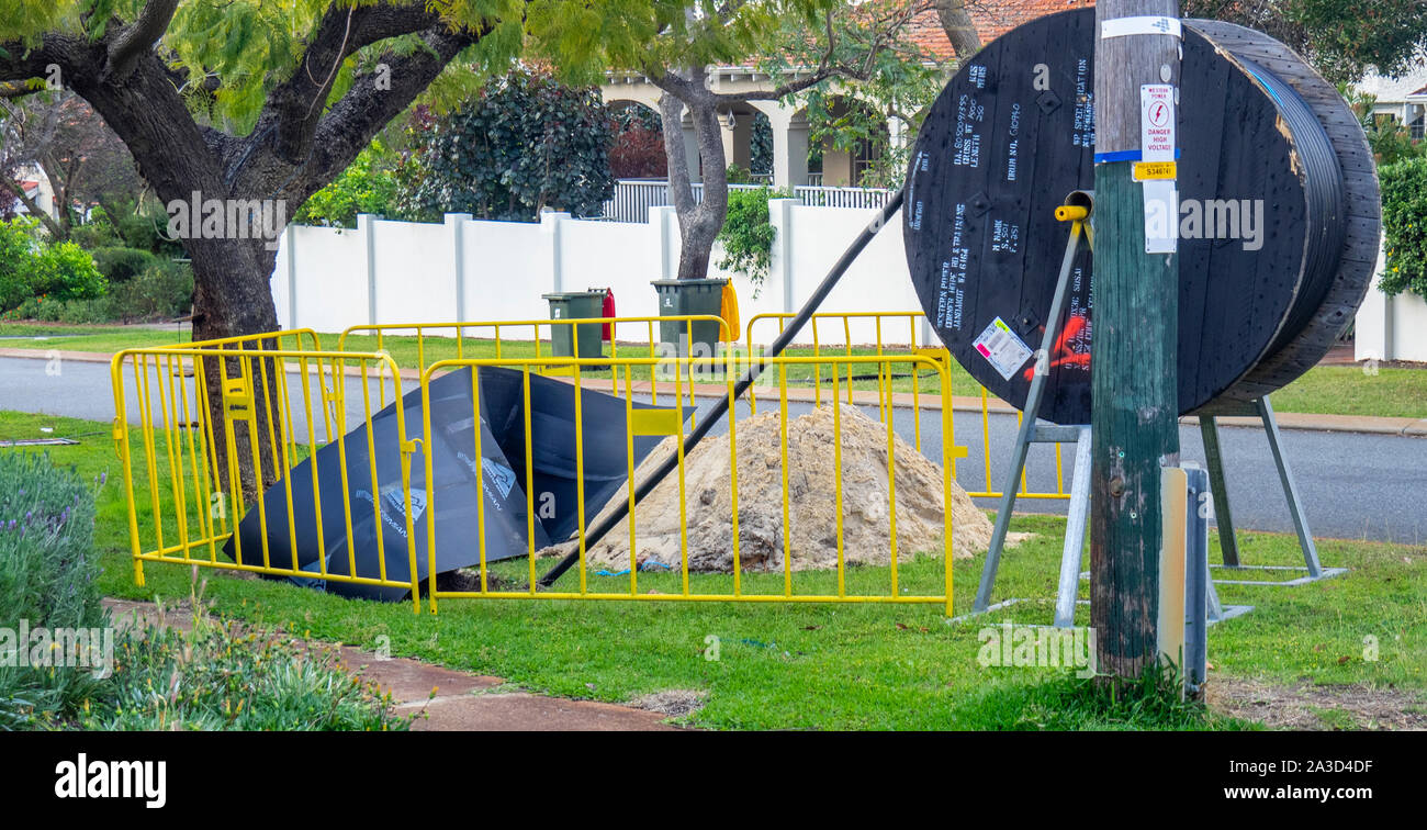Underground electricity powerlines being installed in Woodsome St Mount