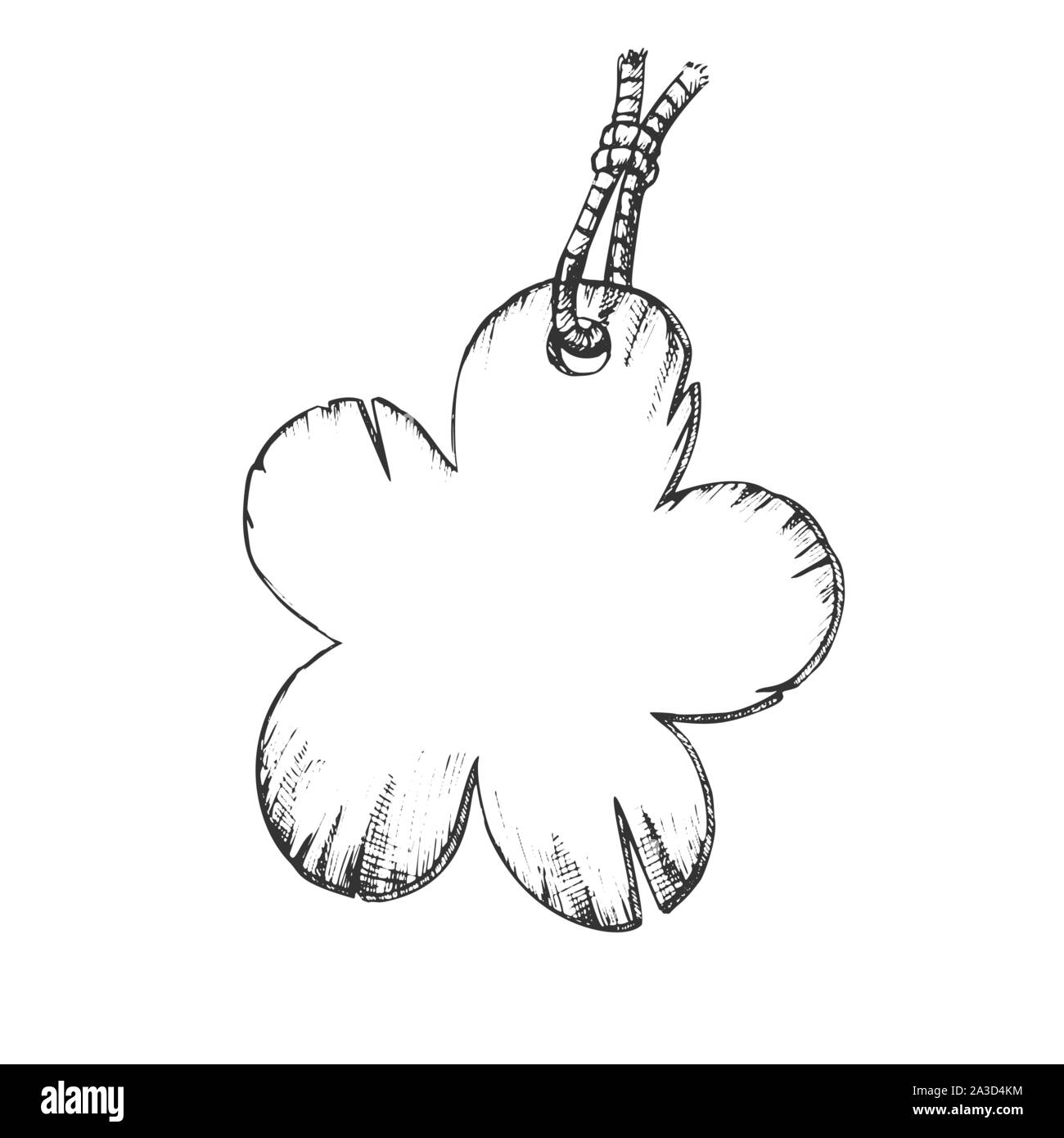 Label In Flower Form Hanging On Rope Ink Vector Stock Vector