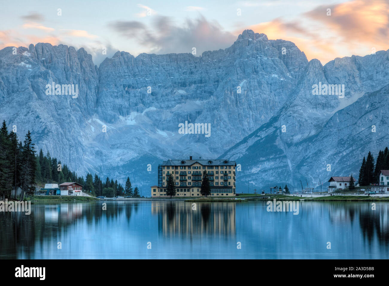Lake Misurina, Cortina d'Ampezzo, Belluno, Veneto, Dolomites, Italy, Europe Stock Photo