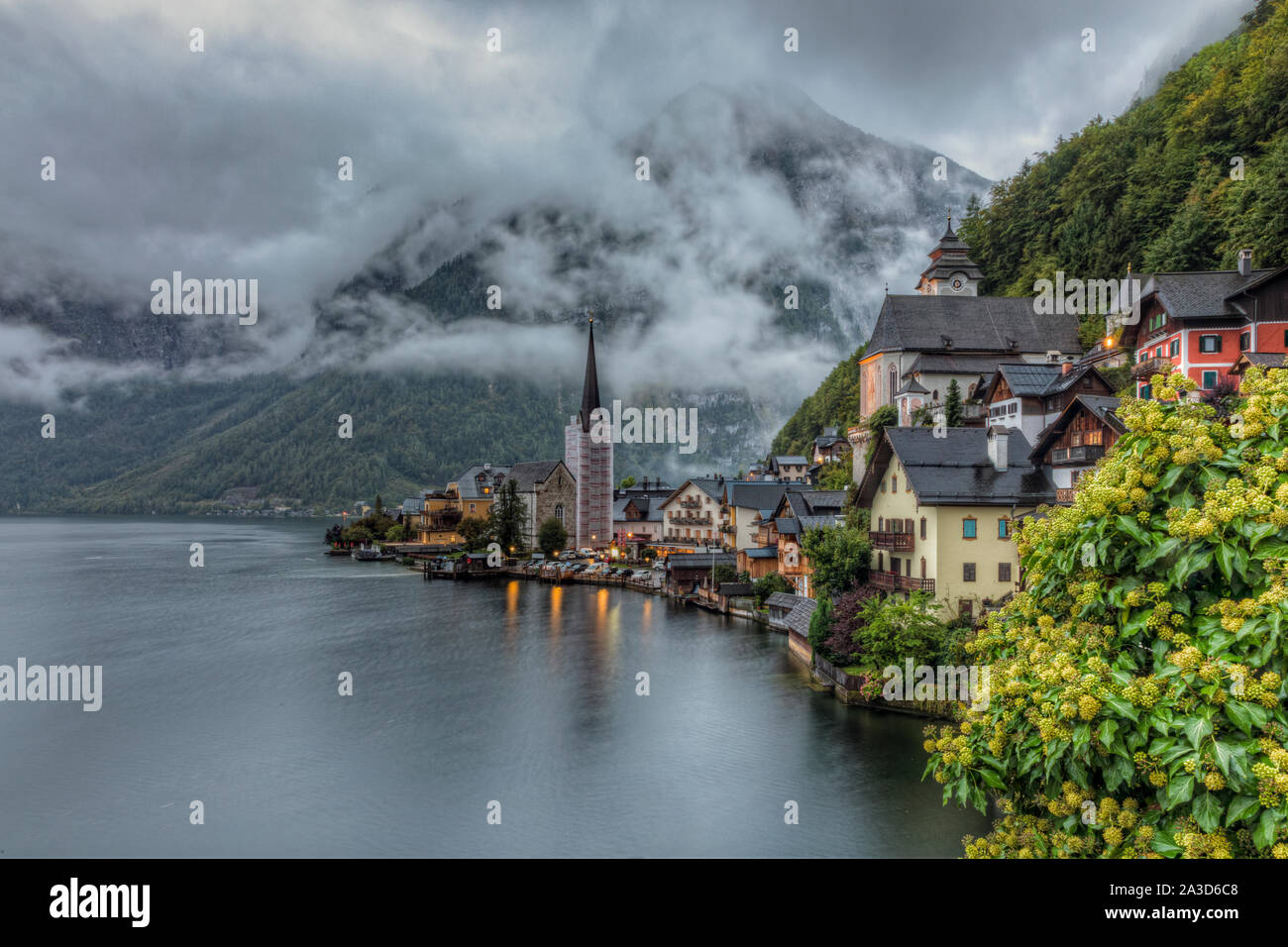 Renovation work at the famous church of Hallstatt, Upper Austria, Austria, Europe Stock Photo