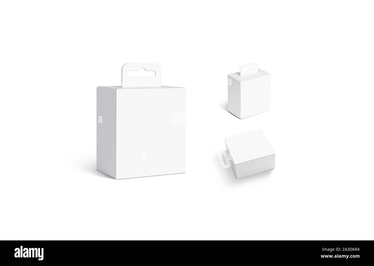 Blank white accessory box with hanger mock up set, isolated Stock Photo