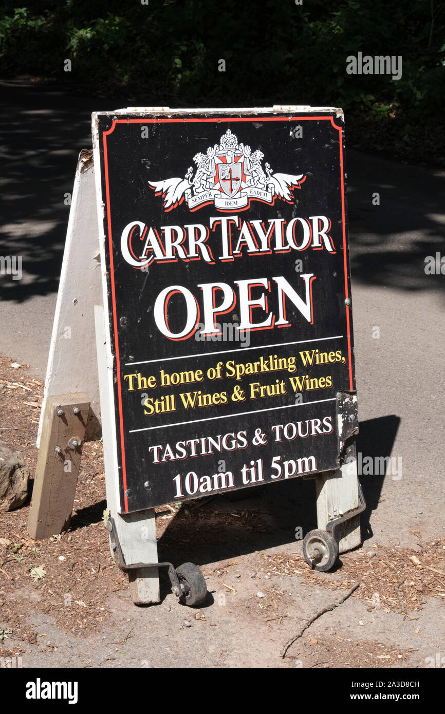 Carr Taylor signboard at their Vineyard  at Westfield, near Hastings, East Sussex, UK Stock Photo