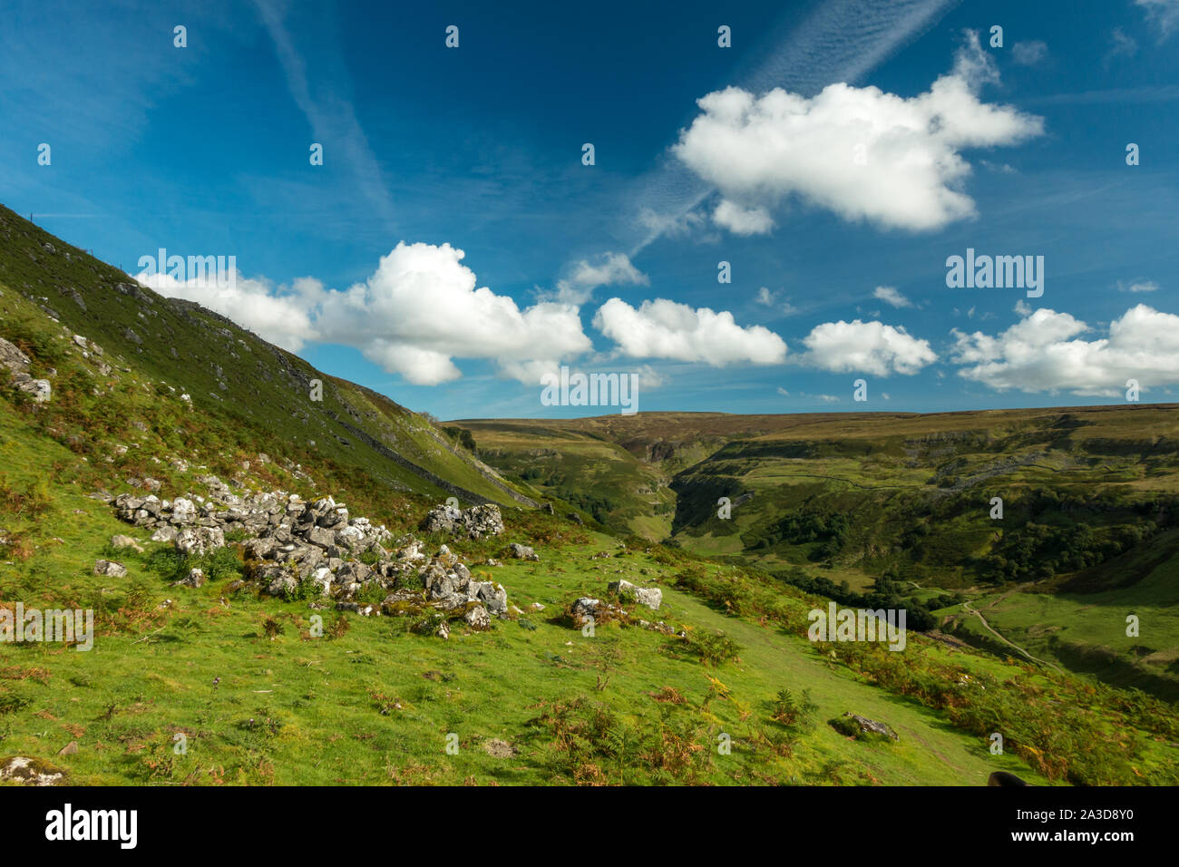 Stunning views of picturesque Swaledale from the Pennine Way path heading north Stock Photo