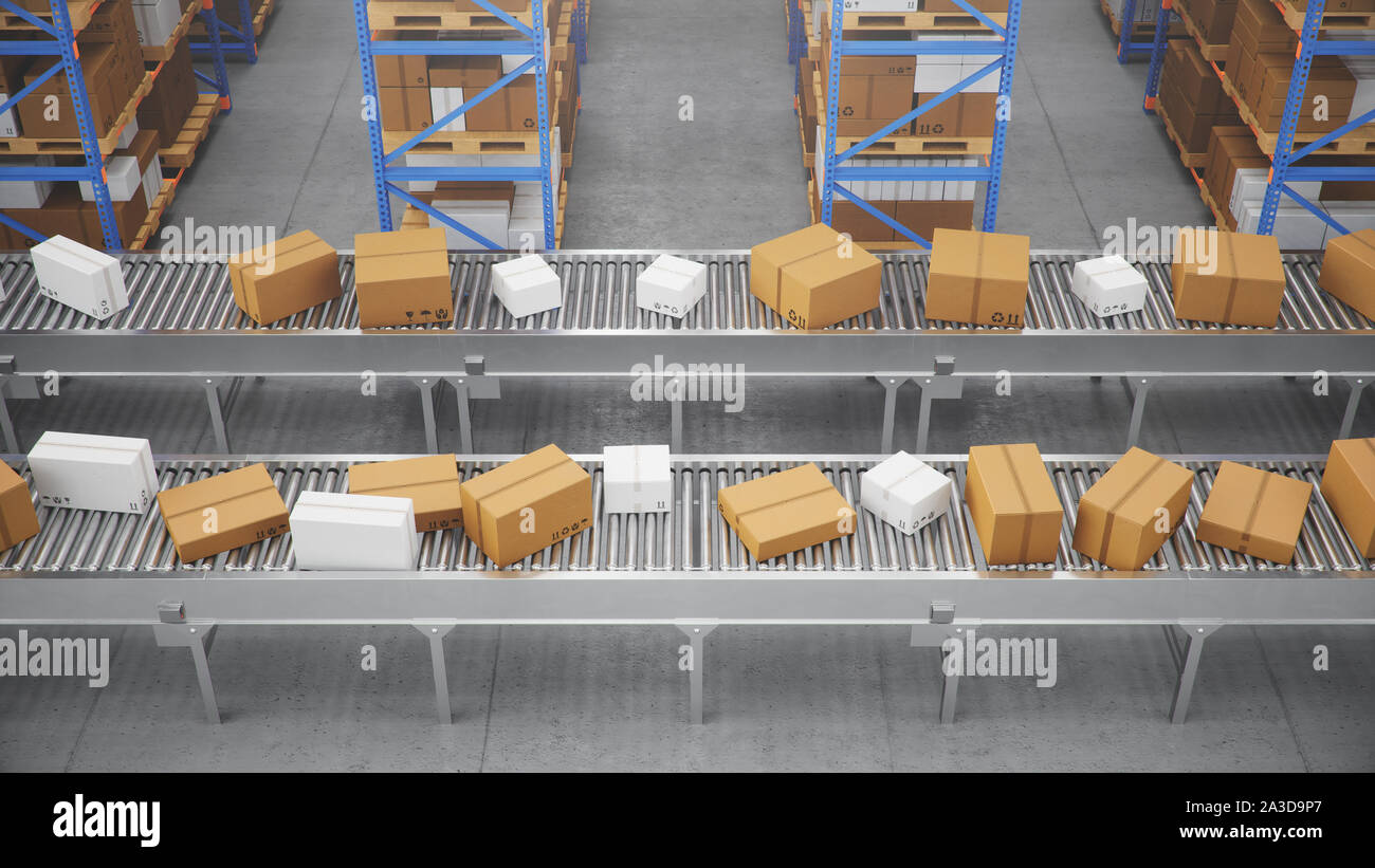 Packages delivery, parcels transportation system concept, cardboard ...
