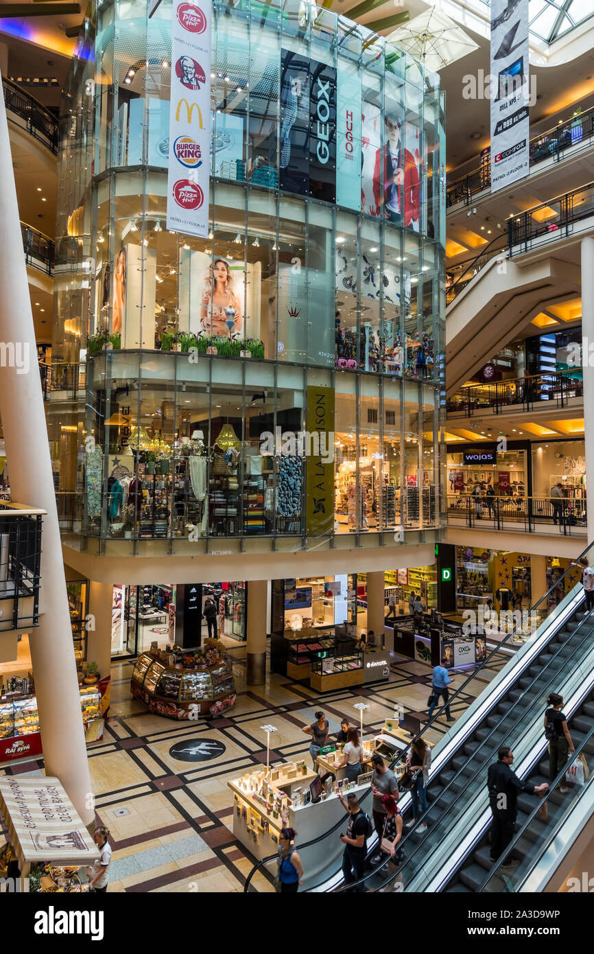 Interior of Palladium mall, one of the biggest shopping centers in Prague,  has 5 floors, 184 shops and 23 restaurants Stock Photo - Alamy