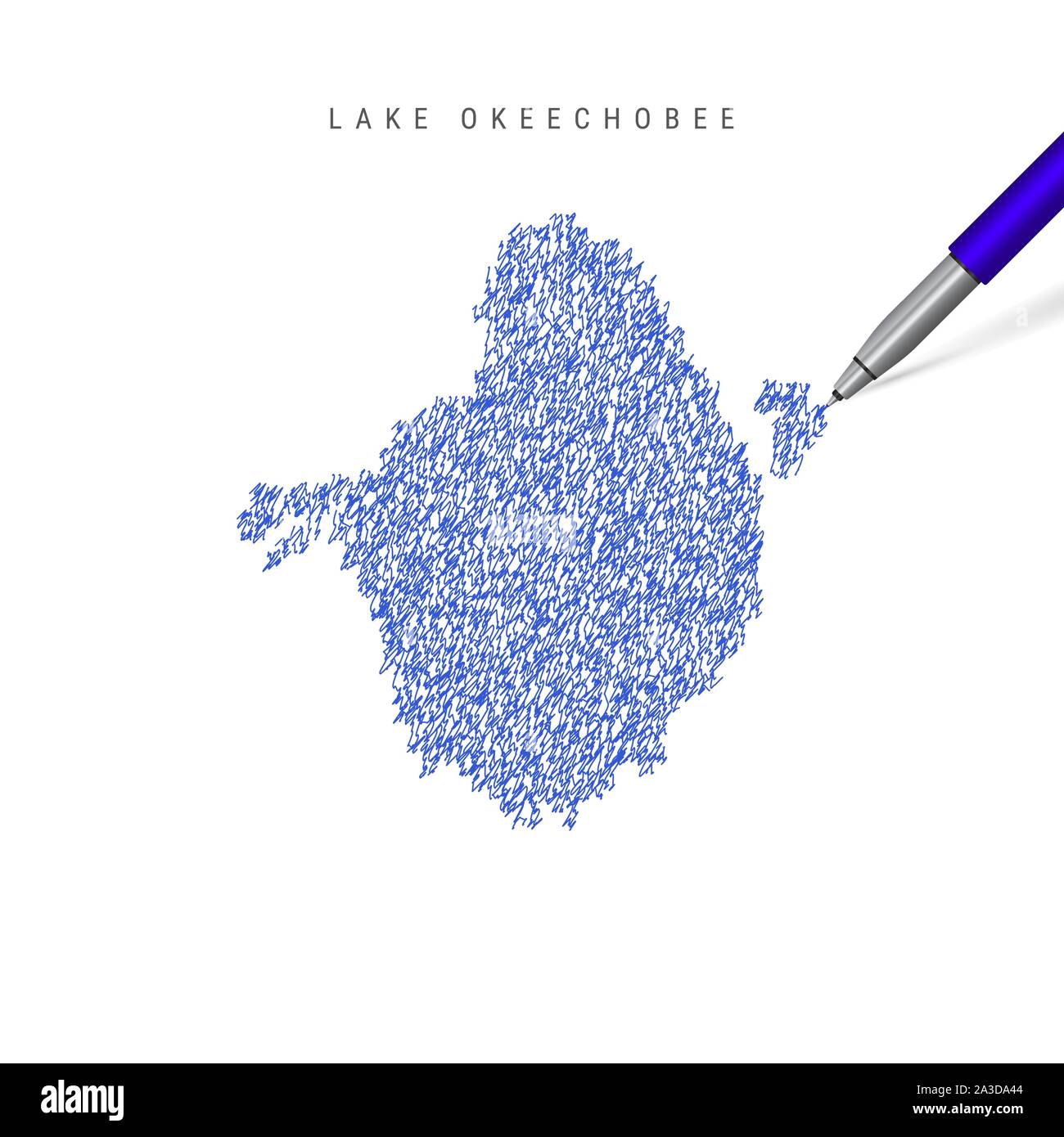 Lake Okeechobee sketch scribble map isolated on white background. Hand ...