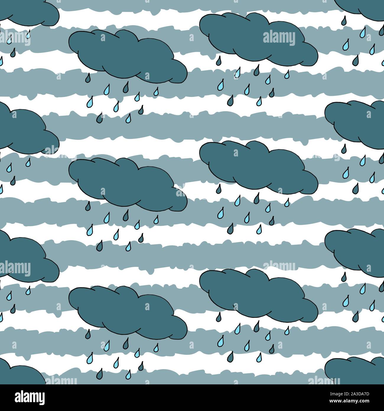 Autumn seamless pattern with hand drawn rain cloud and stripes. Background can be printed on textile, wallpaper, wrapping paper, greeting cards. Colorful hand drawing sketch. Vector illustration Stock Vector