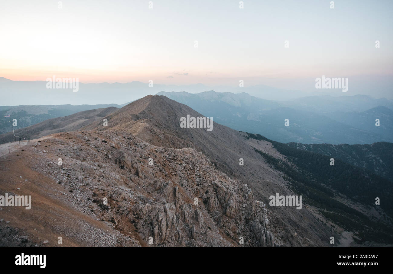 View of the rocky mountains from the top of Tahtali mountain in Turkey