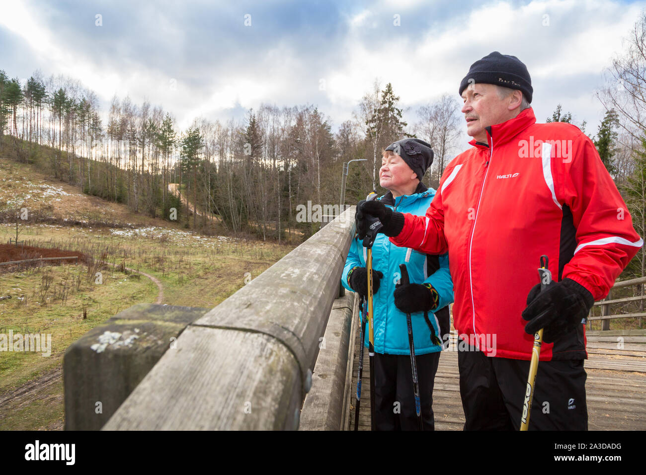 Mature woman doing nordic walking hi-res stock photography and images ...