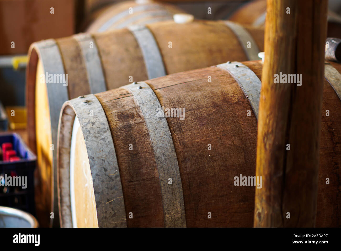 old Wine barrels stored in cellar Stock Photo Alamy