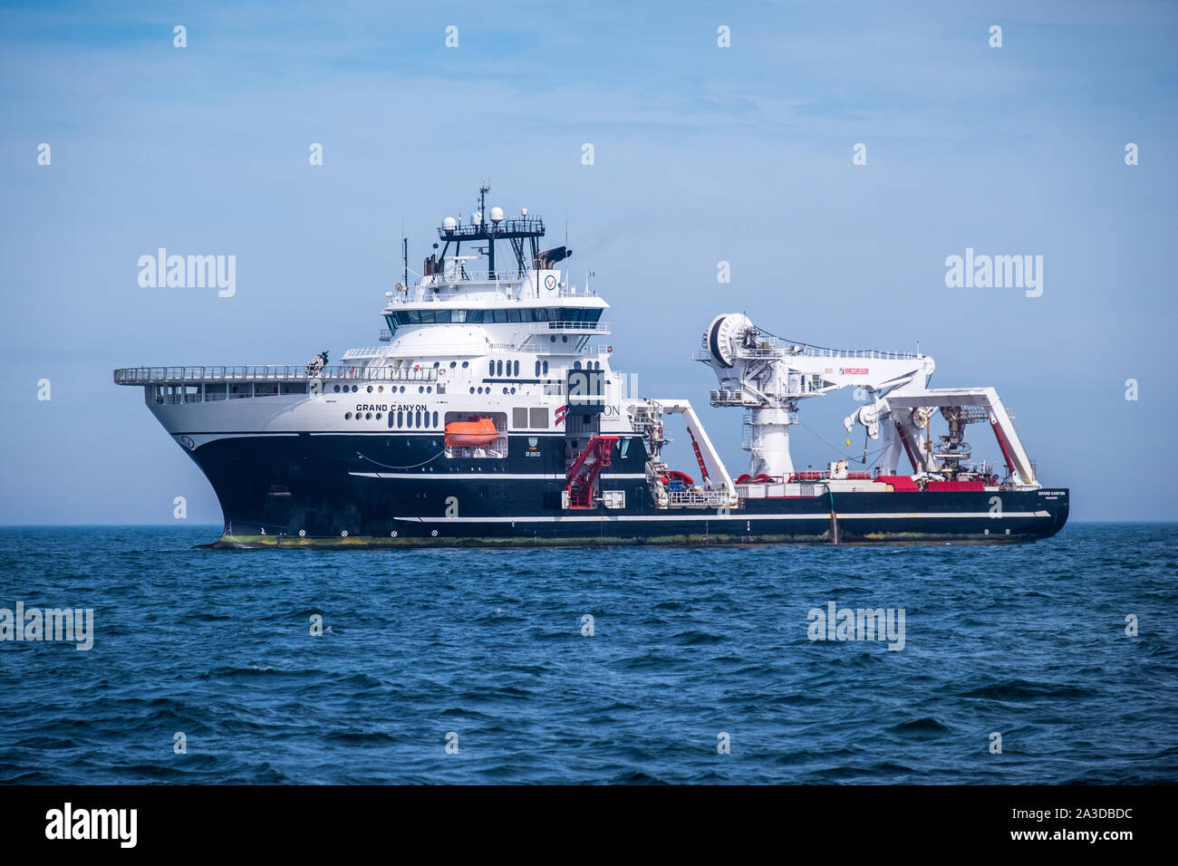 The construction support vessel, Grand Canyon, working on East Anglia ONE Offshore Wind Farm during construction in 2019 Stock Photo