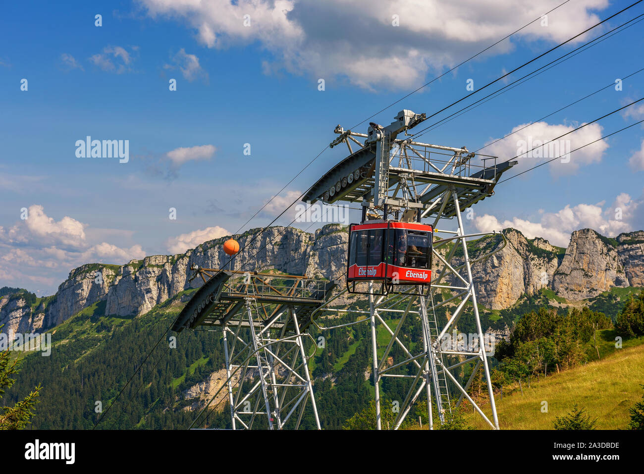 Wasserauen - Ebenalp cable railway car in the Swiss Alps in Switzerland Stock Photo
