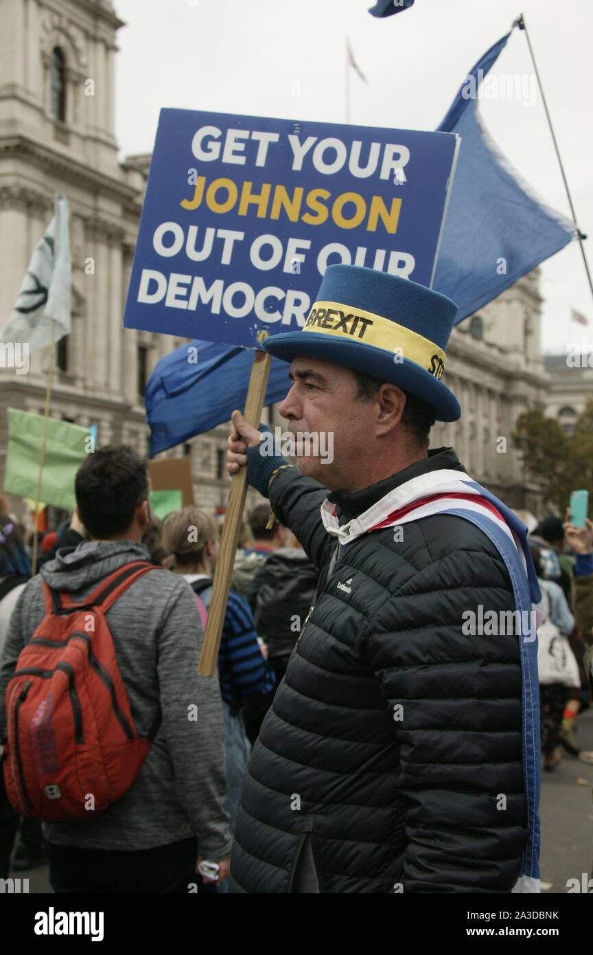 LONDON, UNITED KINGDOM. 07th Oct 2019, Steve Bray, Mr Stop Brexit at the Extinction Rebellion protest in Westminster, to highlight climate change. © Martin Foskett/Knelstrom Ltd/Alamy Live News Stock Photo