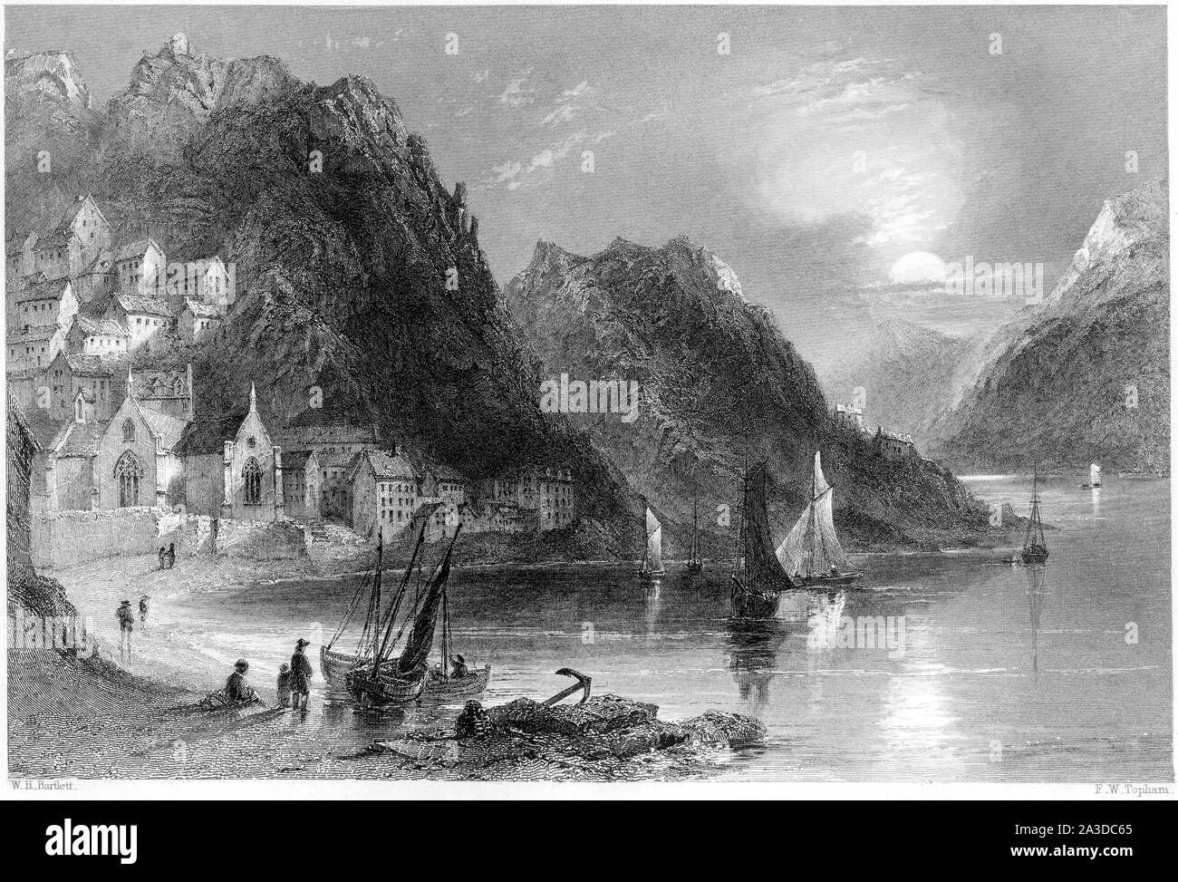 An engraving of Barmouth scanned at high resolution from a book printed in 1842.  Believed copyright free. Stock Photo