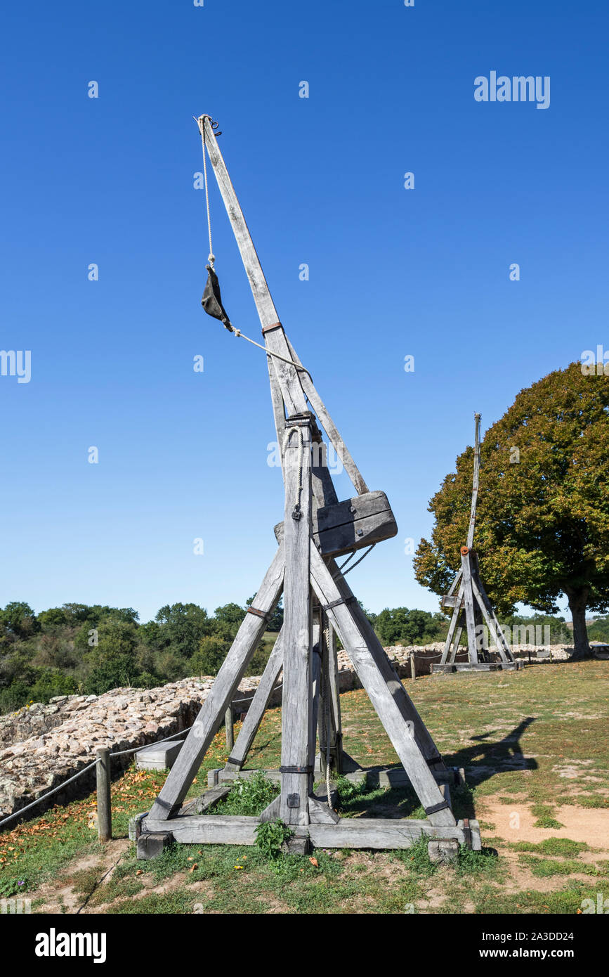 Bricole / mangonel / traction trebuchet, medieval manpowered sling to launch projectiles Stock Photo