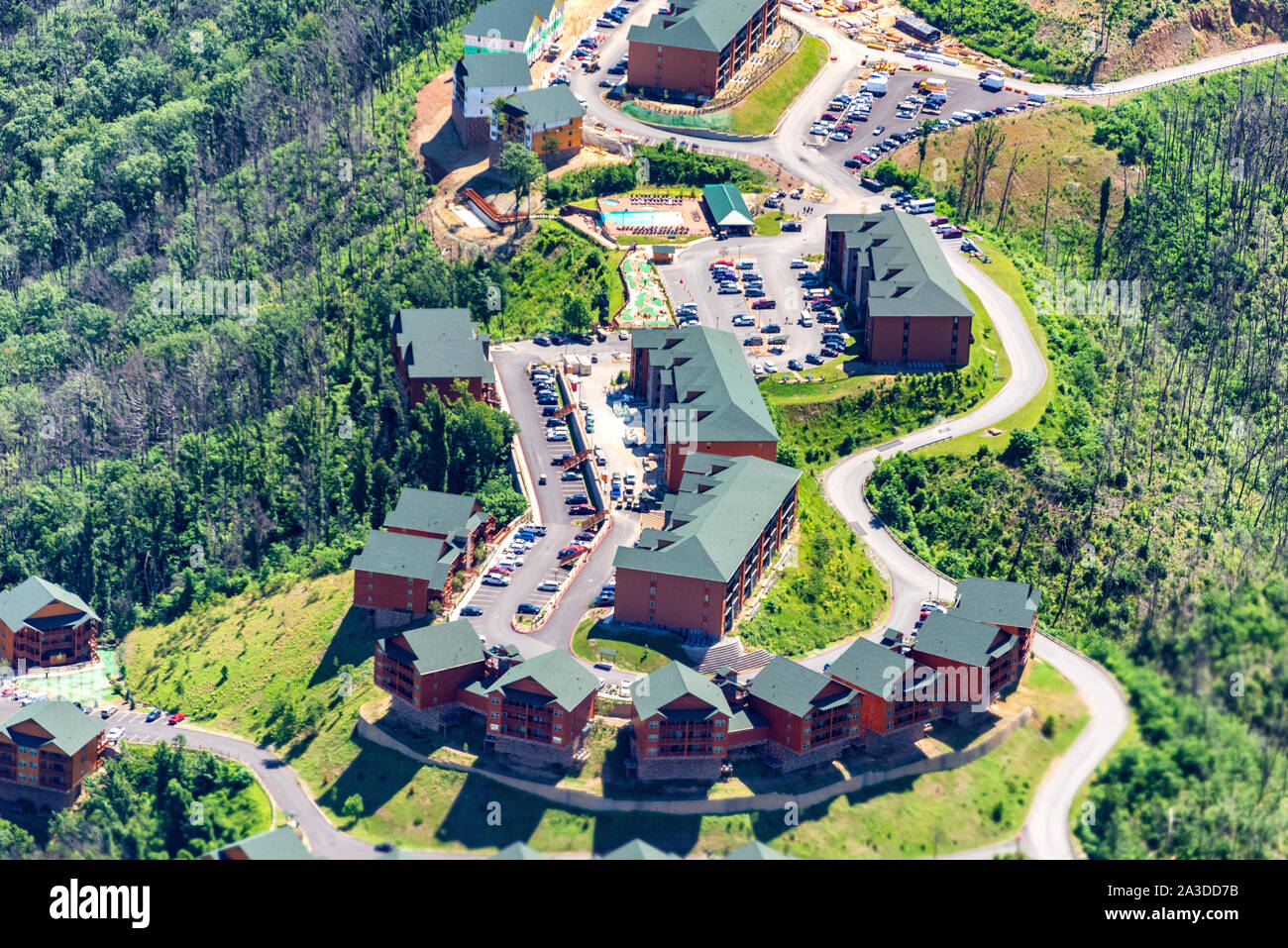 East Tennessee, United States, June 14, 2019: Horizontal aerial view of vacation condos in East Tennessee Stock Photo