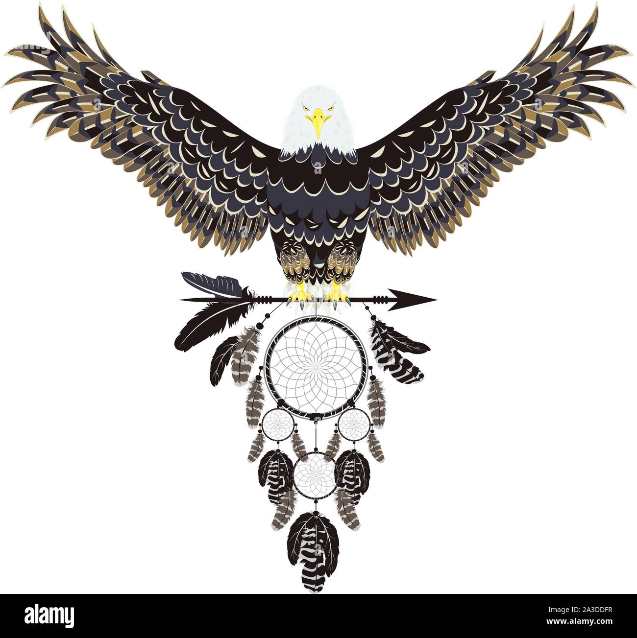 Stylized bald eagle with decorative dream catcher illustration Stock