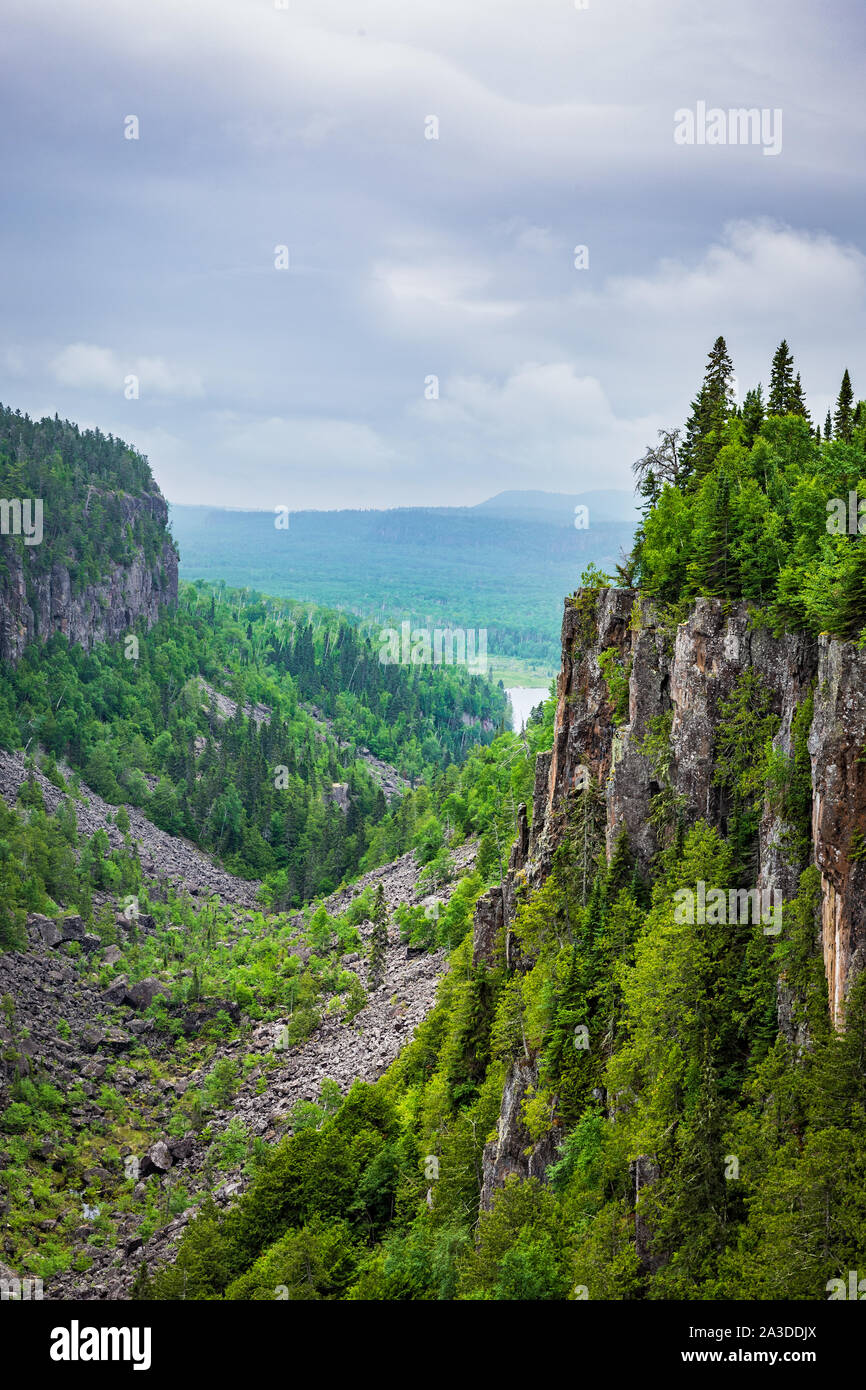 Scenic view overlooking Ouimet Canyon in Ontario, Canada Stock Photo