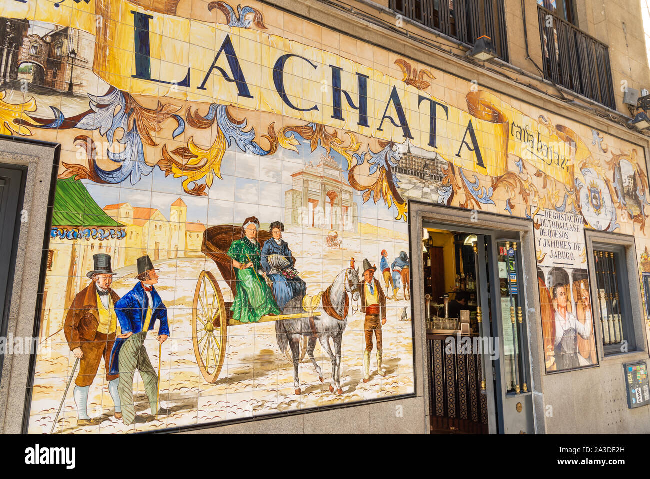 Decorative tiles outside bar La Chata in the Calle Cava Baja in La Latina district, Madrid, Spain Stock Photo