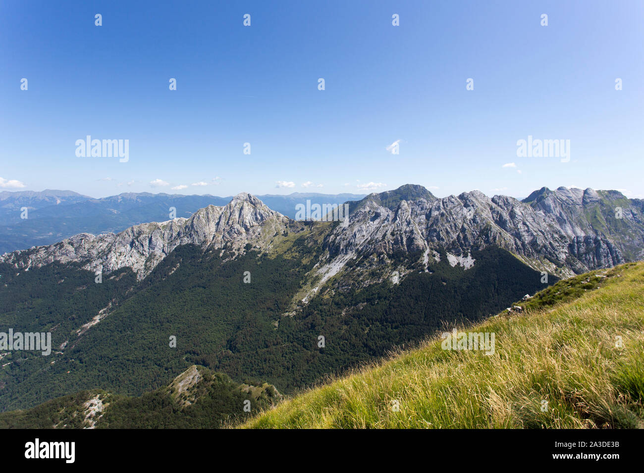 Alpi Apuane view from Monte Sagro, Italy Stock Photo