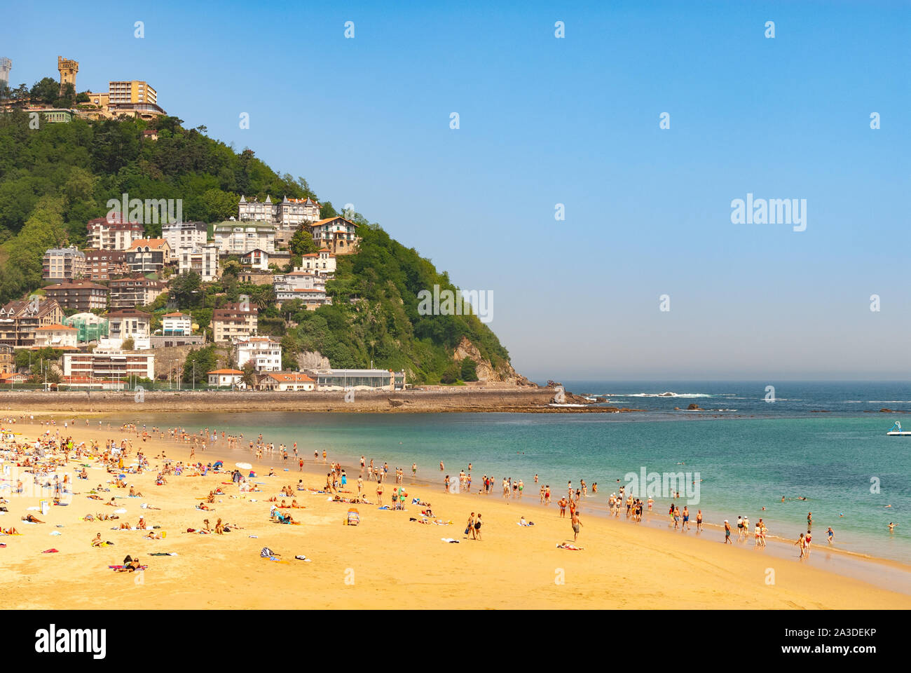 Ondarreta beach and Monte Igueldo, San Sebastian, Basque Country, Spain Stock Photo
