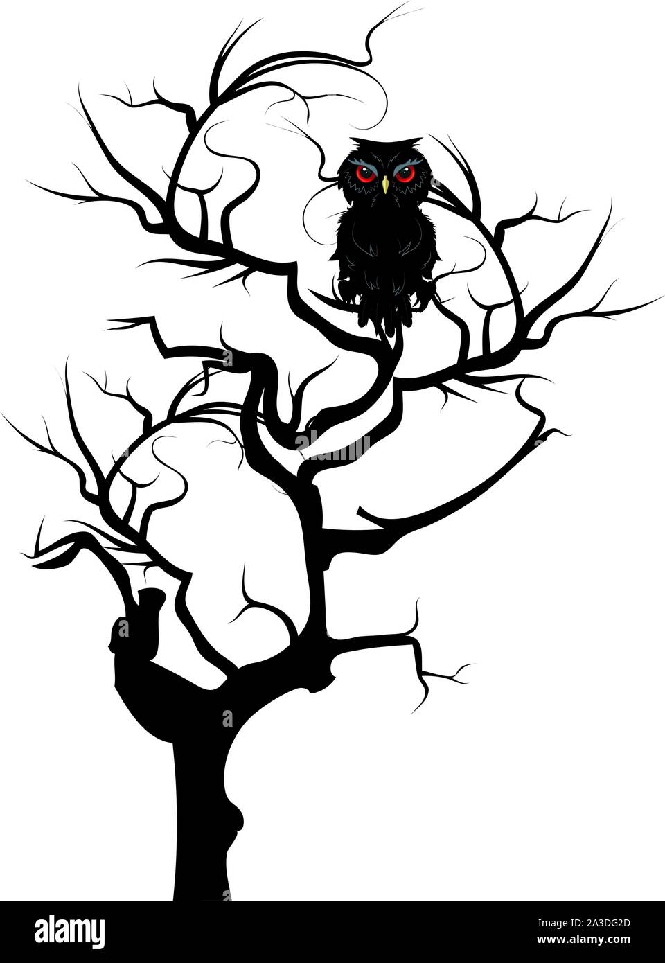 Cartoon black owl with red eyes, detailed silhouette Stock Vector Image \u0026  Art - Alamy, image size:960x1390