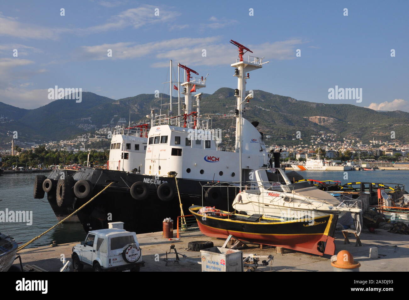 Alanya, Turkey August 20, 2019 fire rescue boats in the port of