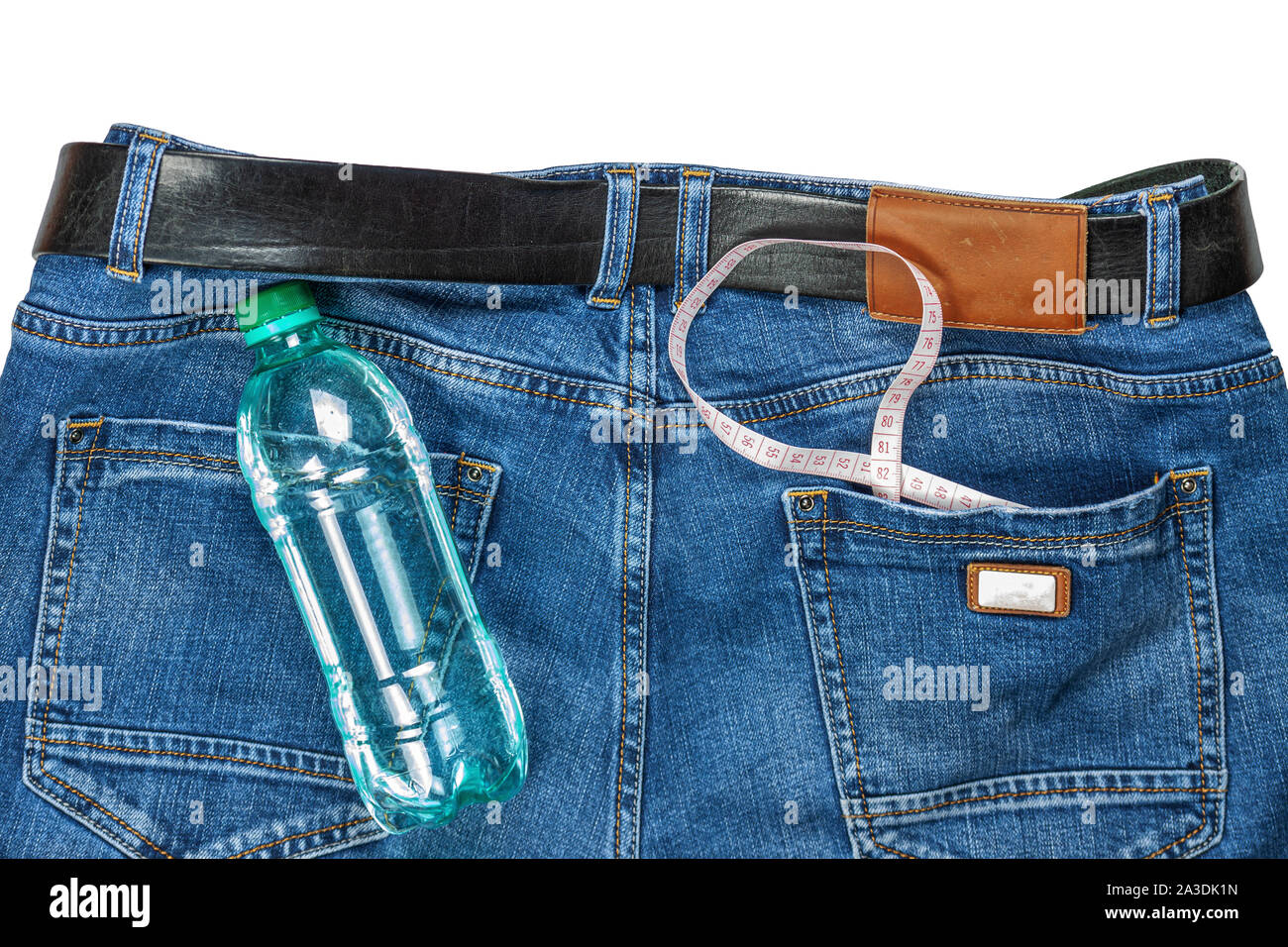 Jeans, a bottle of water, measuring tape Stock Photo Alamy