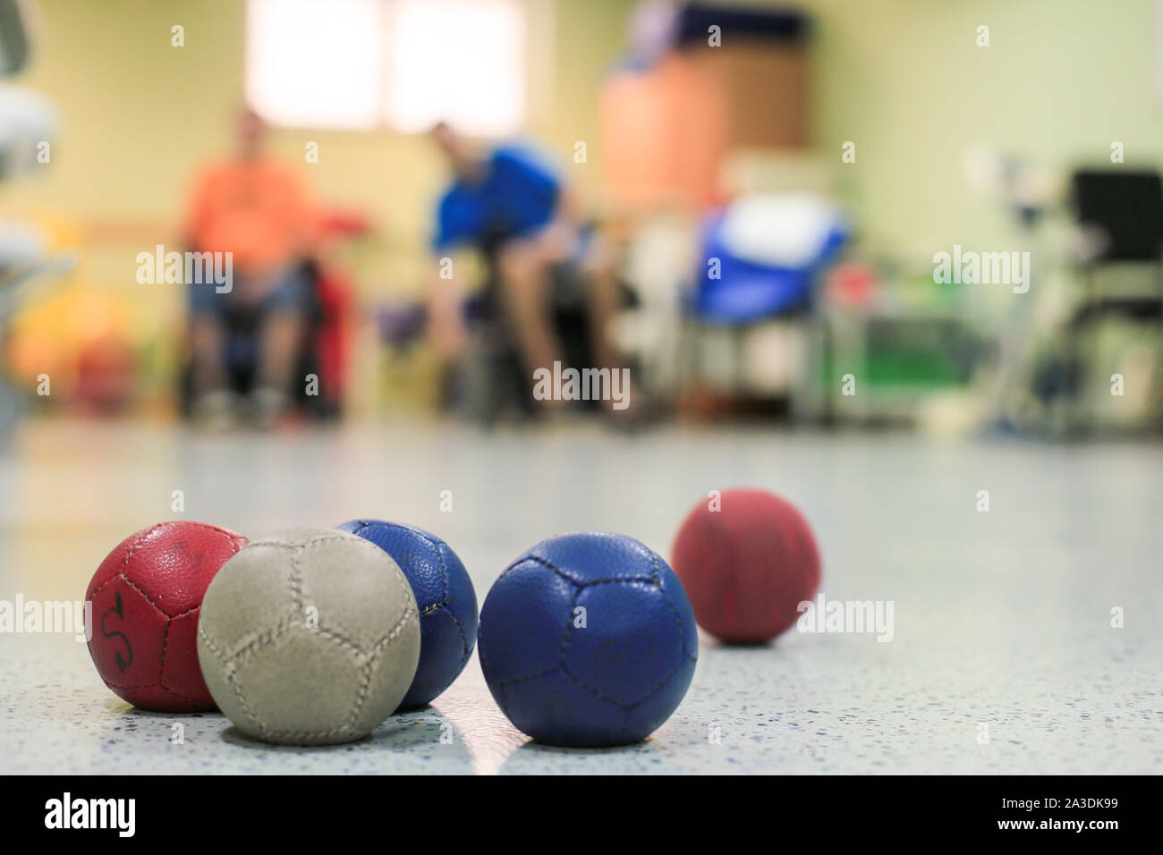 Disabled Boccia players training on a wheelchair. Close up of little balls  Stock Photo - Alamy