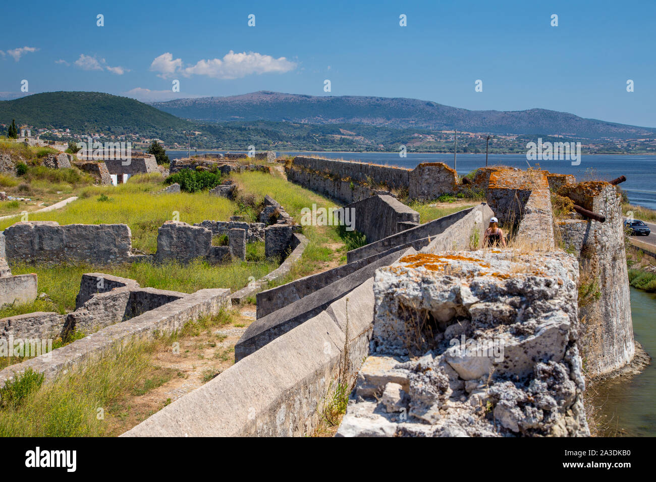 Santa Maura's / Agia Mavra Castle on the causeway to Lefkada / Lefkas Island, Greece Stock Photo