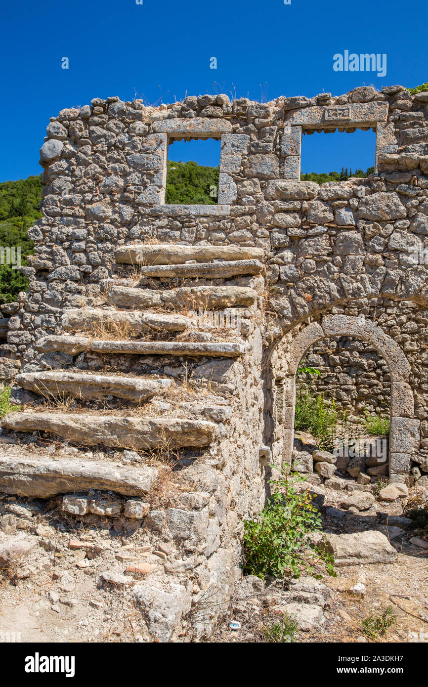 Ruins in the grounds of Monestery Ayios Georgios (St George), Lefkada / Lefkas Island, Greece Stock Photo