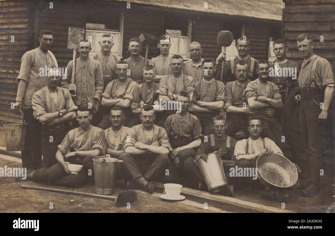 Vintage Early 20th Century Photographic Postcard Showing a Group of  British Army Soldiers at Tweseldown Camp, Fleet, Hampshire, England. Dated June 1916. Stock Photo