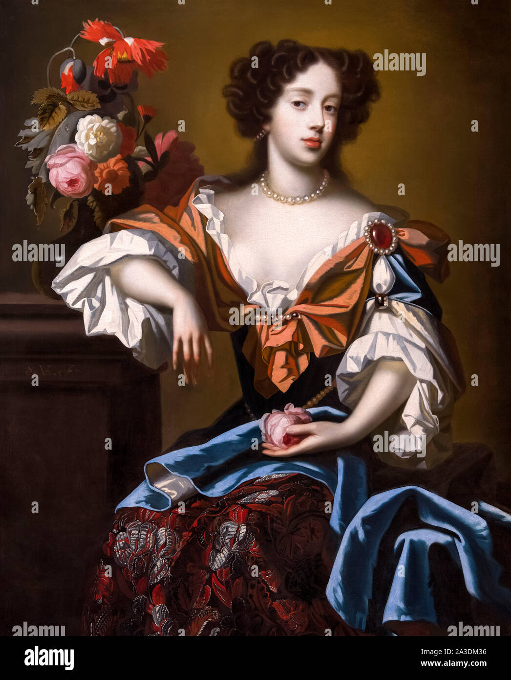 Mary of Modena (Maria Beatrice Anna Margherita Isabella d'Este; 1658–1718), Queen consort from 1685-1688, as the second wife of James II and VII. Portrait by Simon Verelst, oil on canvas, c.1680 Stock Photo