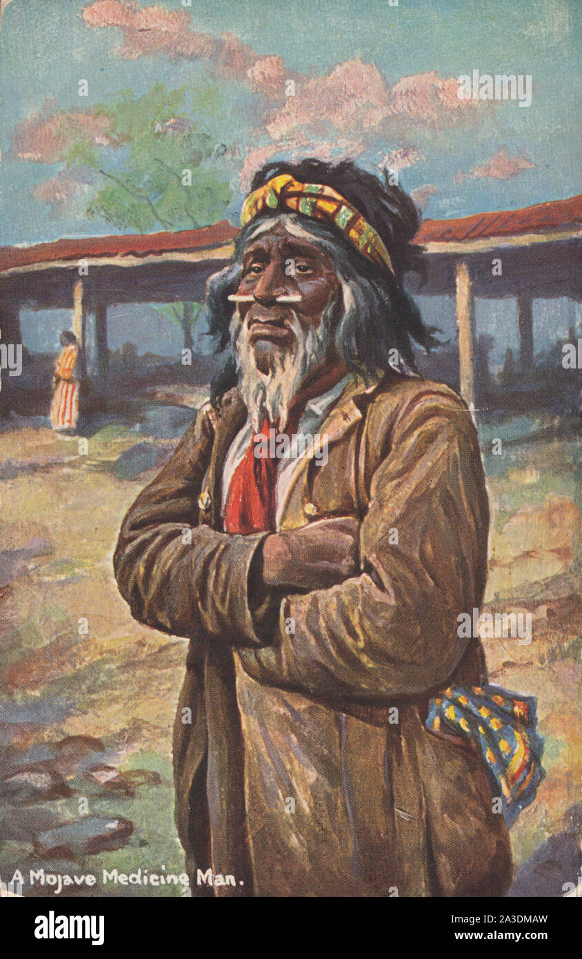 North American Indians. An Artist View of a Mojave Medicine Man Stock Photo
