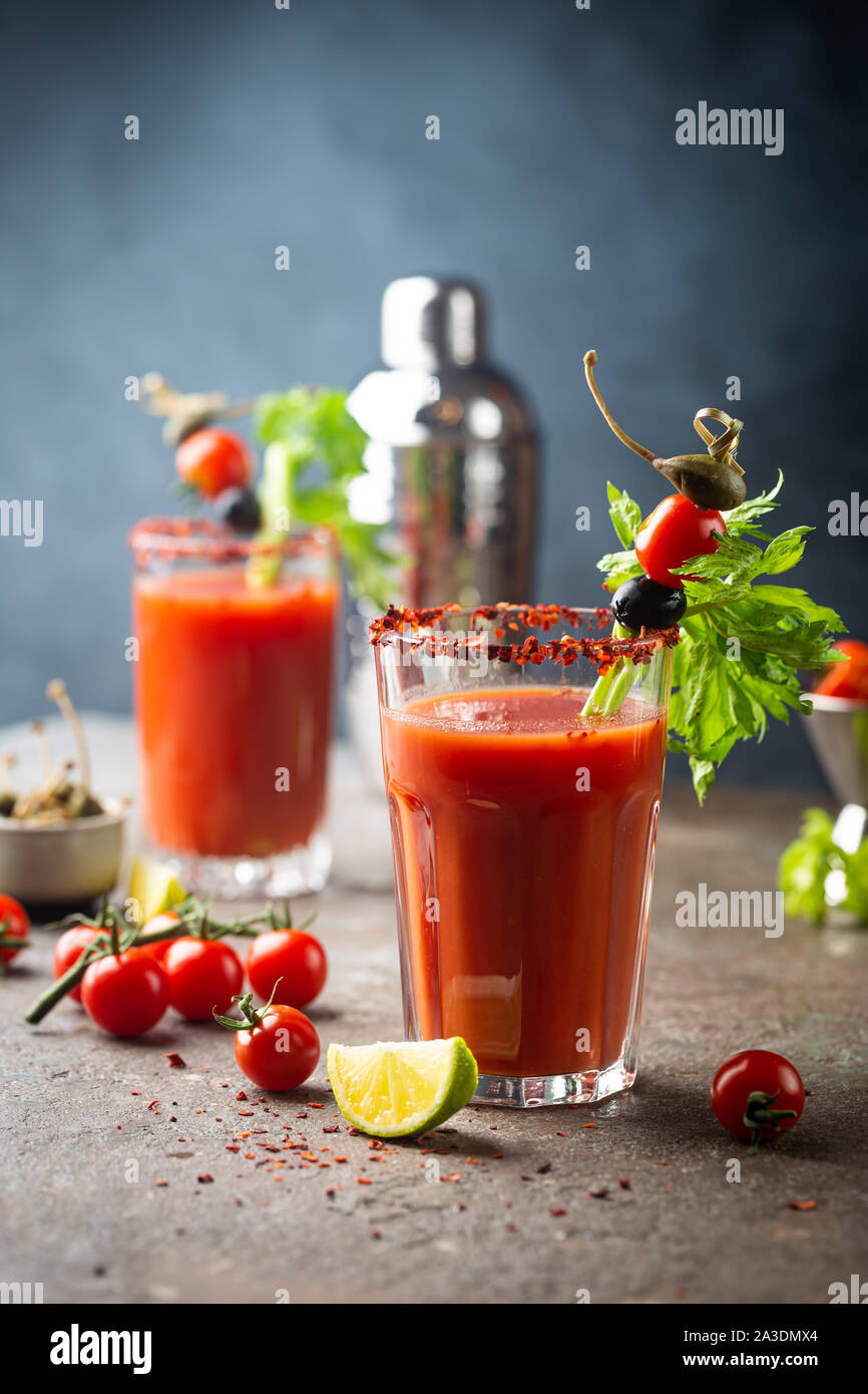 Bloody Mary cocktail. Alcoholic drink with vodka in a glass Stock Photo