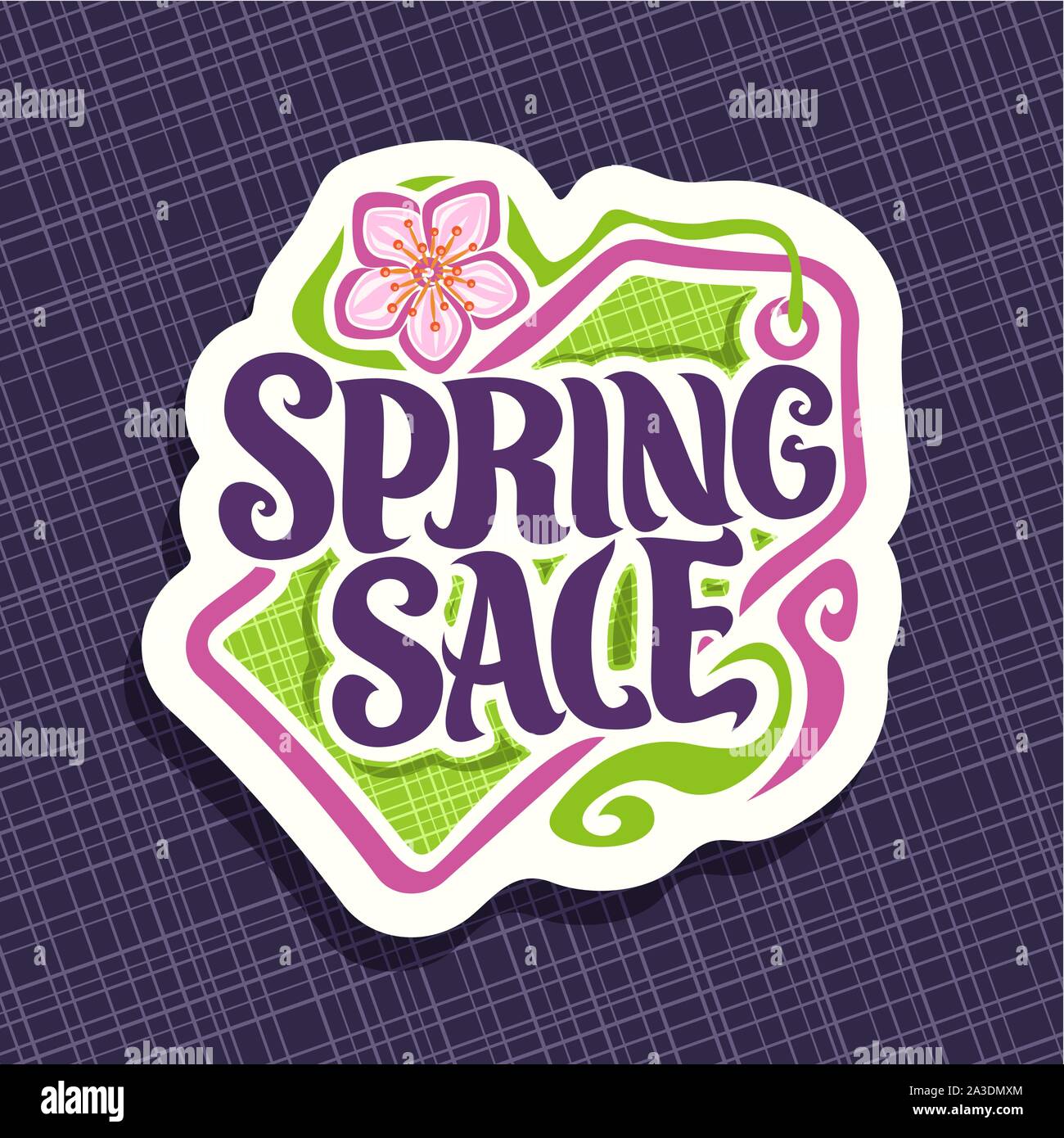 Vector logo for Spring season Sale, promotion price tag for spring discount, decorative handwritten font for text spring sale, springtime cut paper la Stock Vector